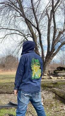 1/1 Distressed Plaid Floodie metal rhinestones SpongeBob Back Patch